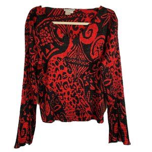 Alberto Makali Sequin Cropped Blouse V-Neck Red